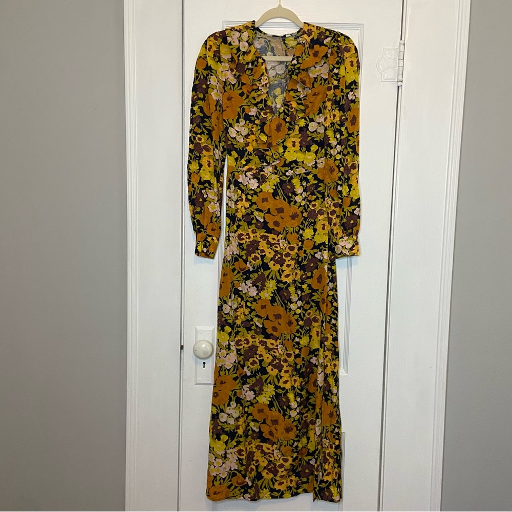 & Other Stories Limited Edition Floral Printed Ruffle Slit Maxi Dress 0